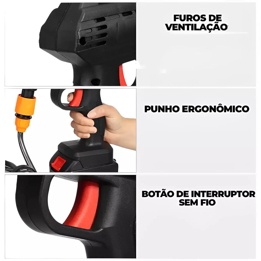 LAVADORA PORTÁTIL DE ALTA PRESSÃO Mangueira de 5m + Bateria Recarregável