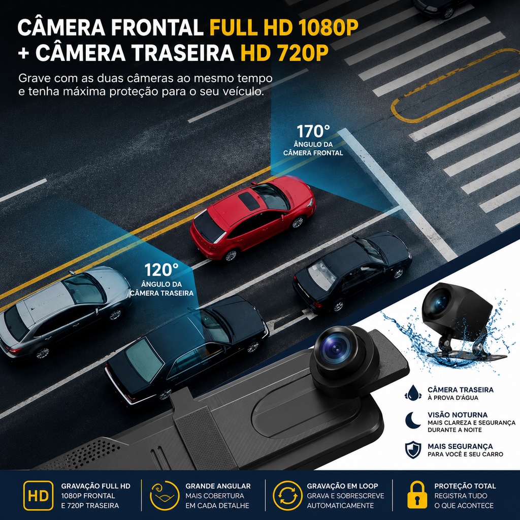 Retrovisor Multimídia SmartVision - Com Câmera de Ré
