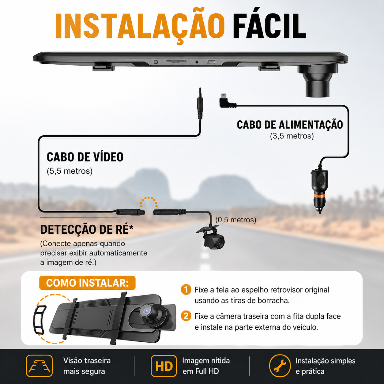 Retrovisor Multimídia SmartVision - Com Câmera de Ré
