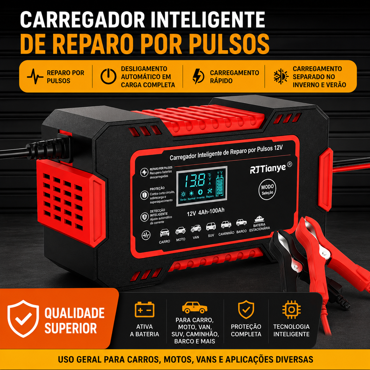 TurboCharge 12V™ – Carregador Automotivo com Recuperação de Bateria