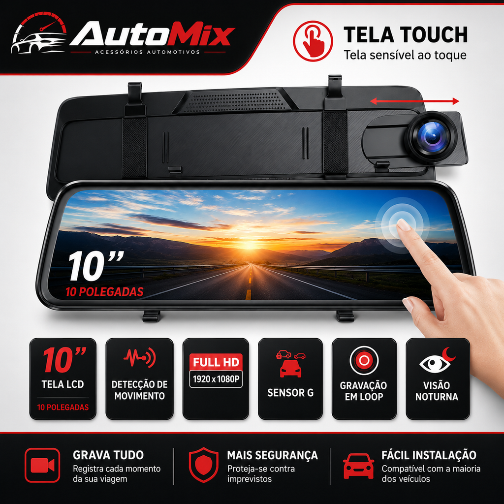 Retrovisor Multimídia SmartVision - Com Câmera de Ré