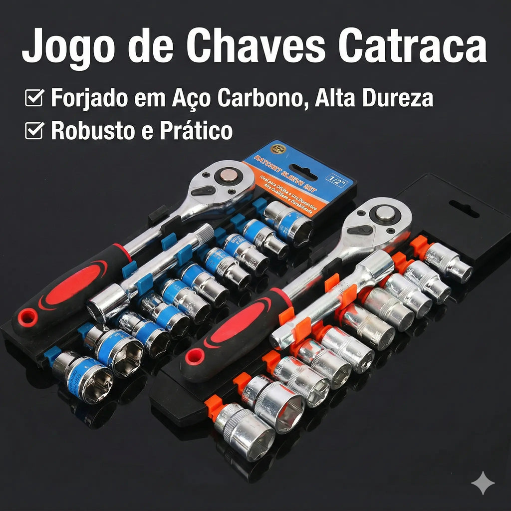 Jogo Completo Soquete Sextavado 1/2" com Catraca e Haste Extensora