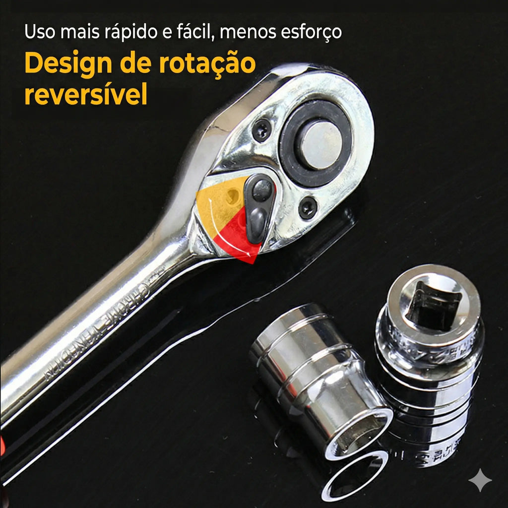 Jogo Completo Soquete Sextavado 1/2" com Catraca e Haste Extensora