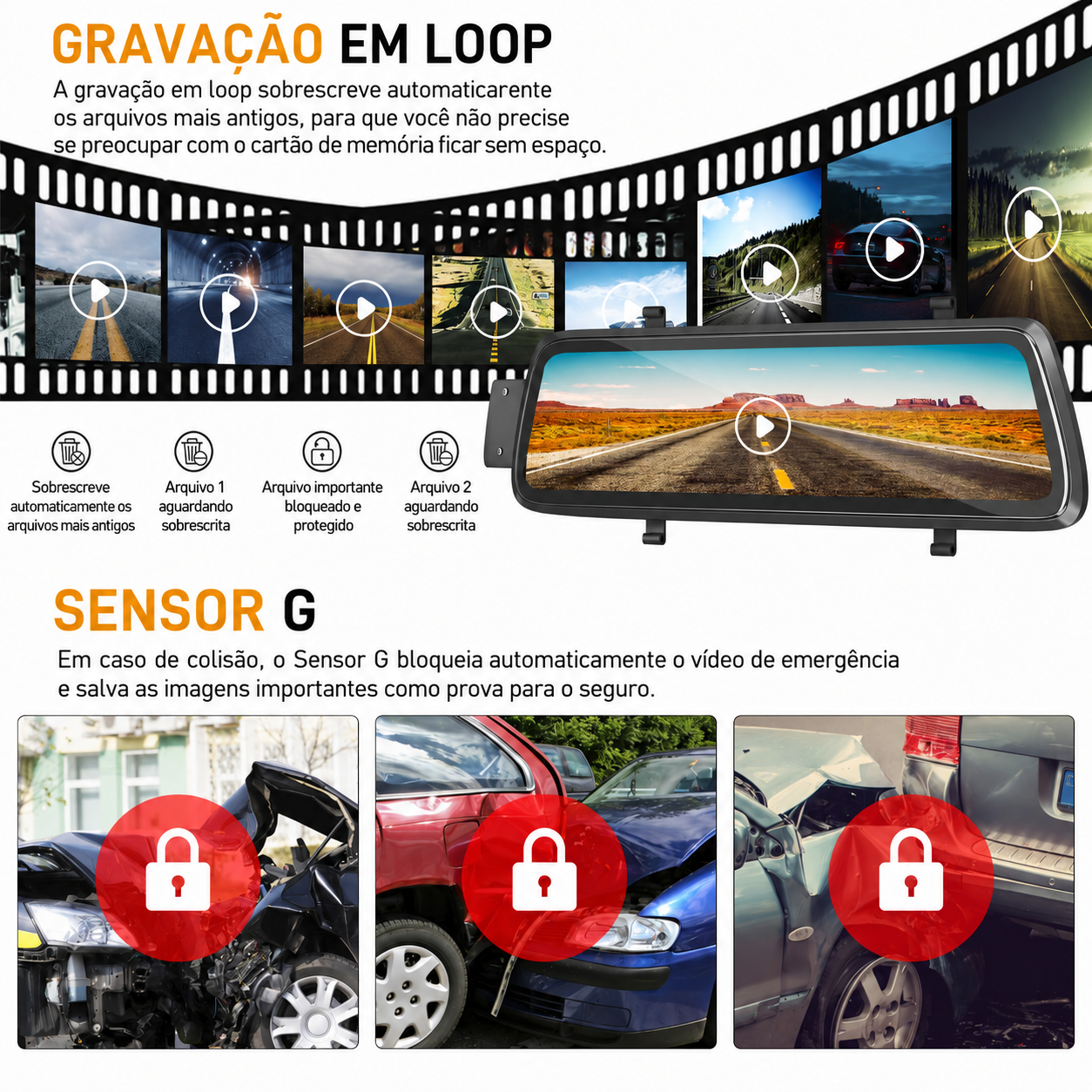 Retrovisor Multimídia SmartVision - Com Câmera de Ré